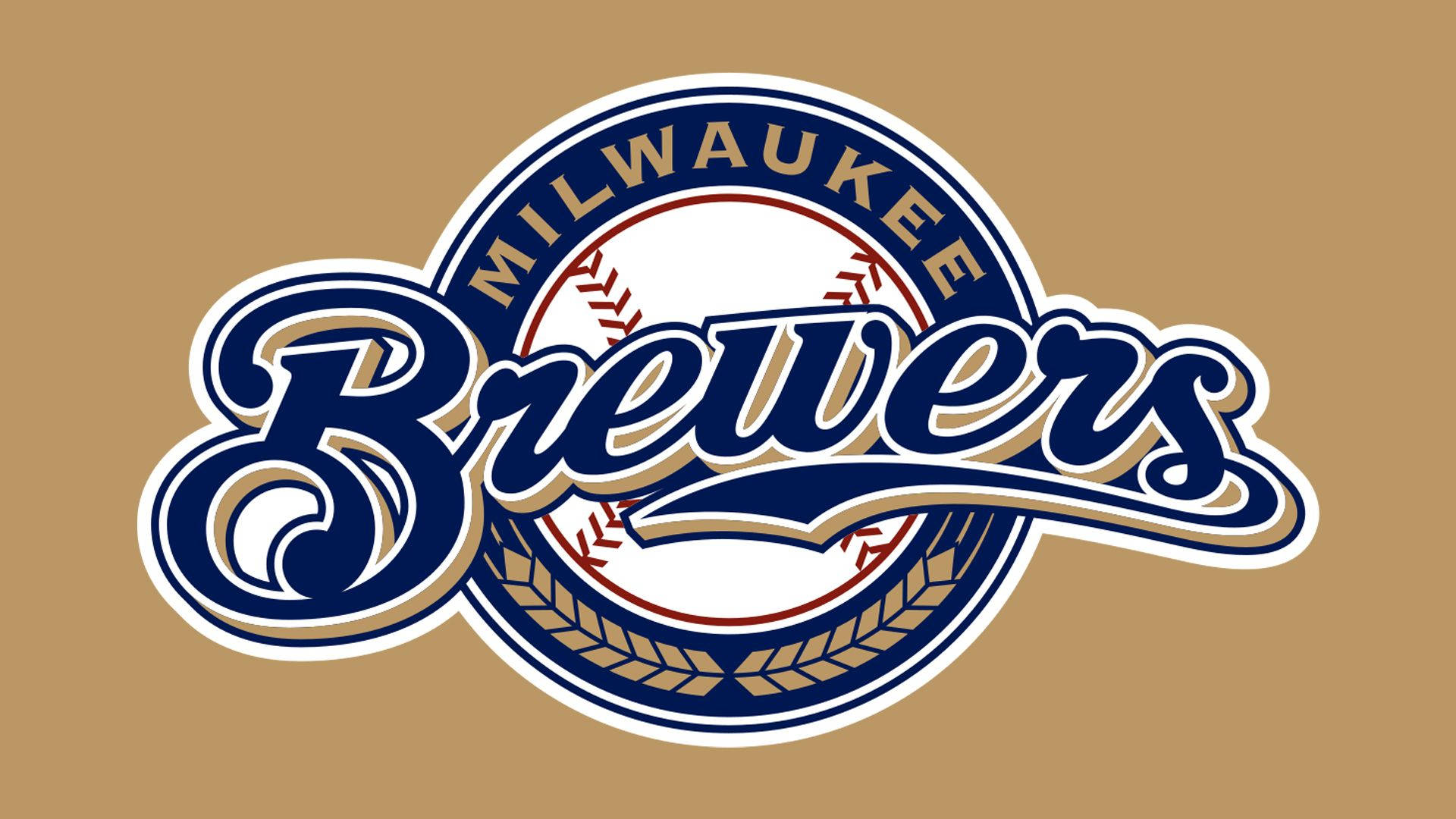 Milwaukee Brewers, navy blue script, wheat design, Full HD Desktop Wallpaper