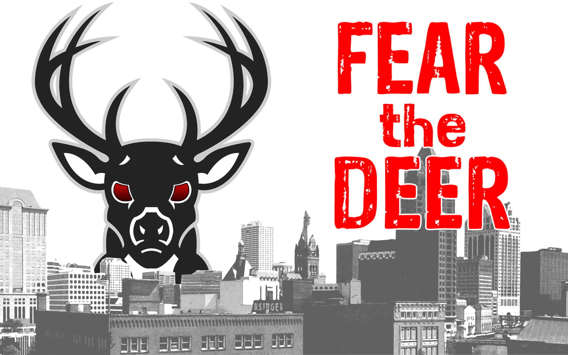 Milwaukee Bucks Logo, black deer, glowing red eyes, Full HD Desktop Wallpaper