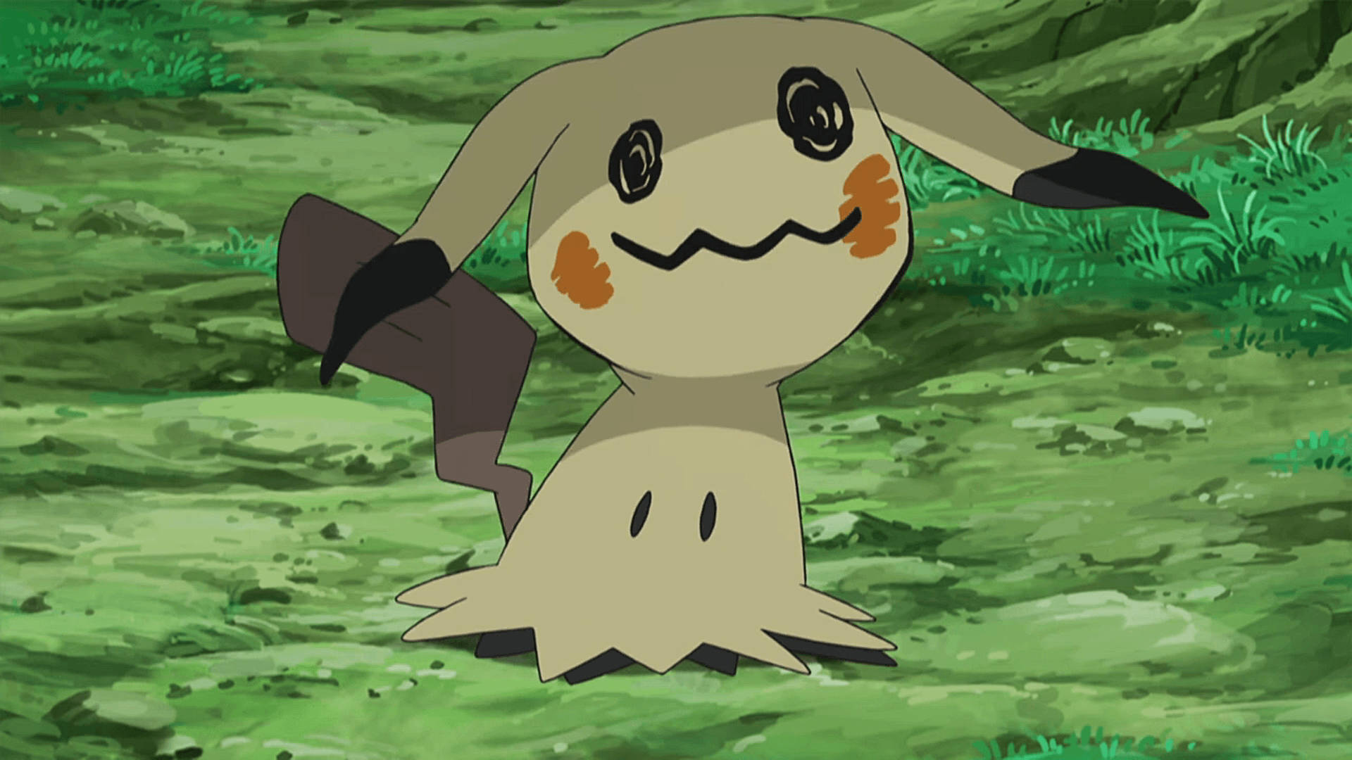 Mimikyu, forest, mossy green forest clearing, Full HD Desktop Wallpaper