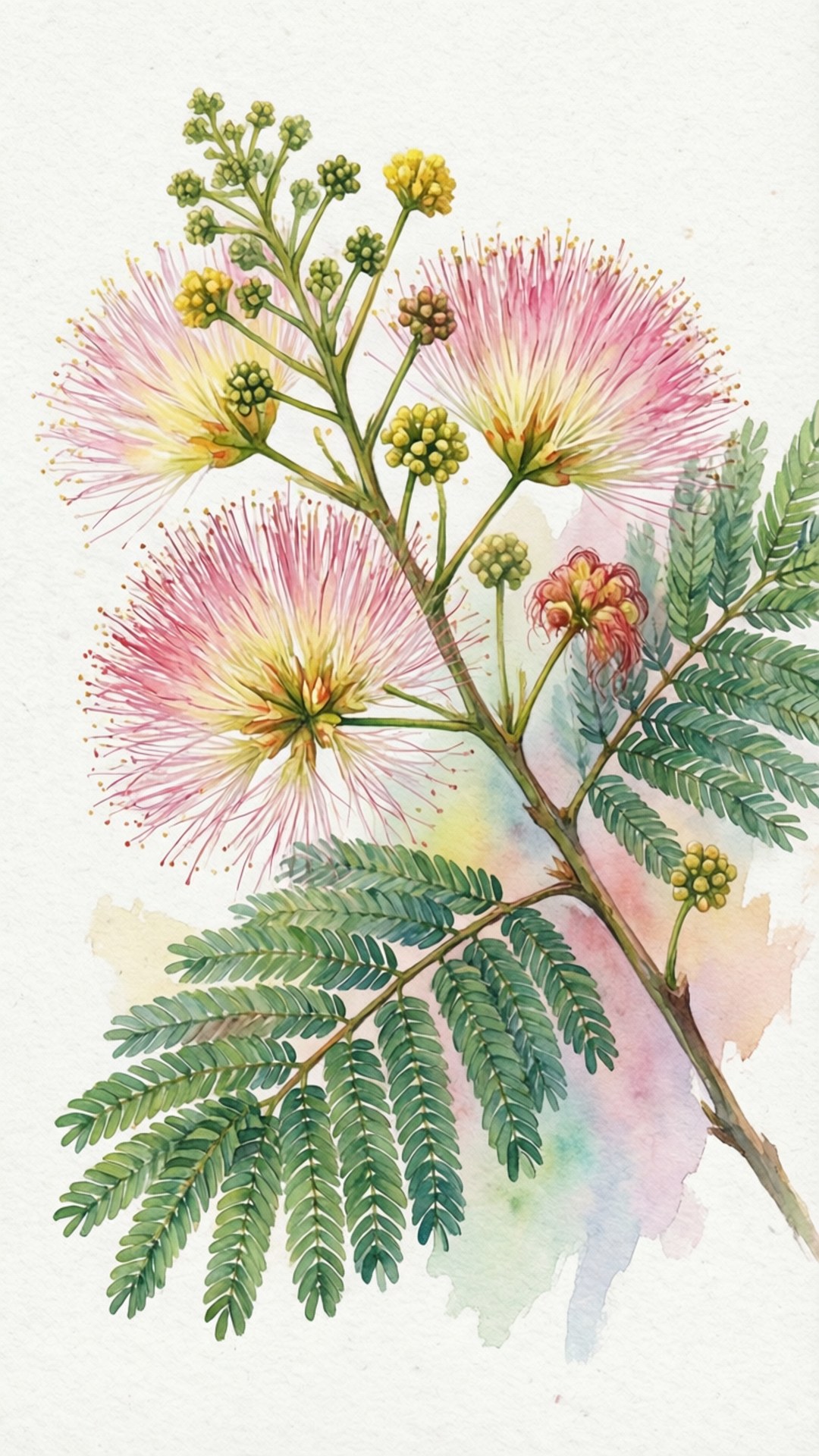 pastel mimosa watercolor, pink, yellow, Full HD Phone Wallpaper