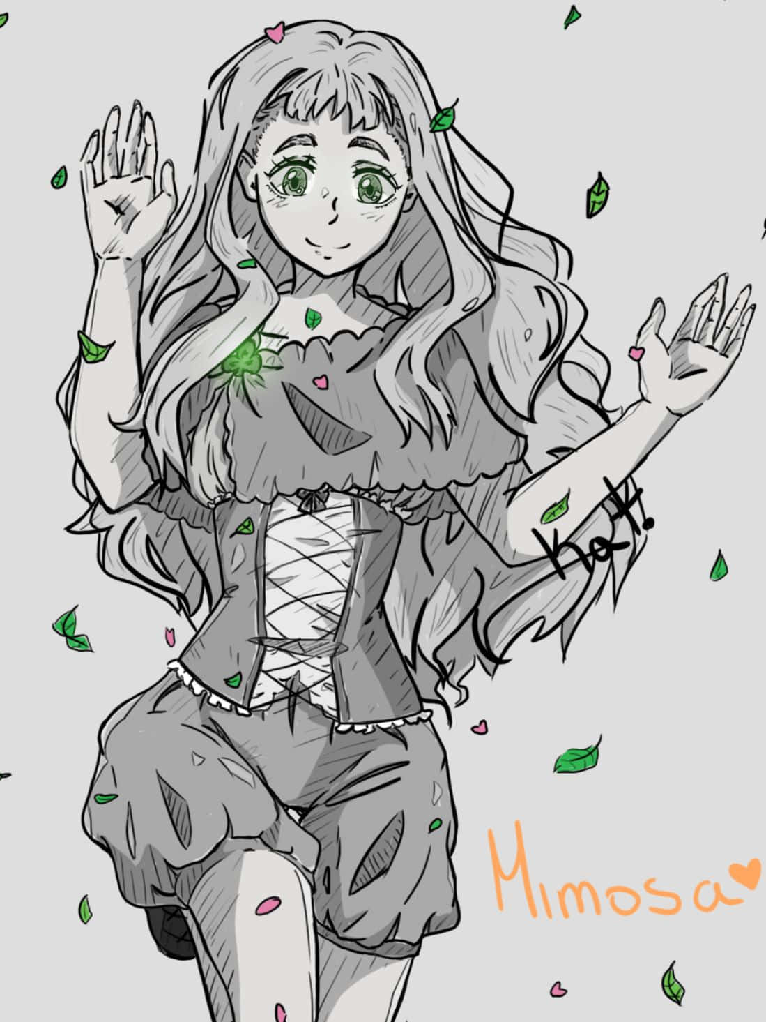 Mimosa Vermillion, green leaves, pink hearts, HD Phone Wallpaper
