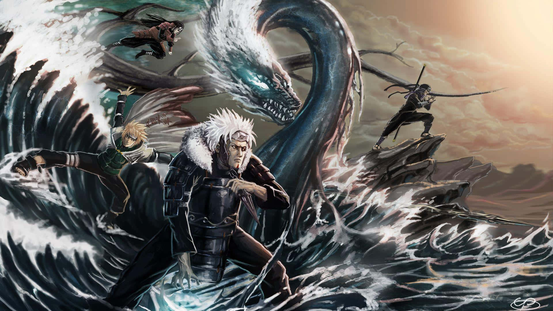 Minato iPhone, anime warriors, colossal sea serpent, Full HD Desktop Wallpaper