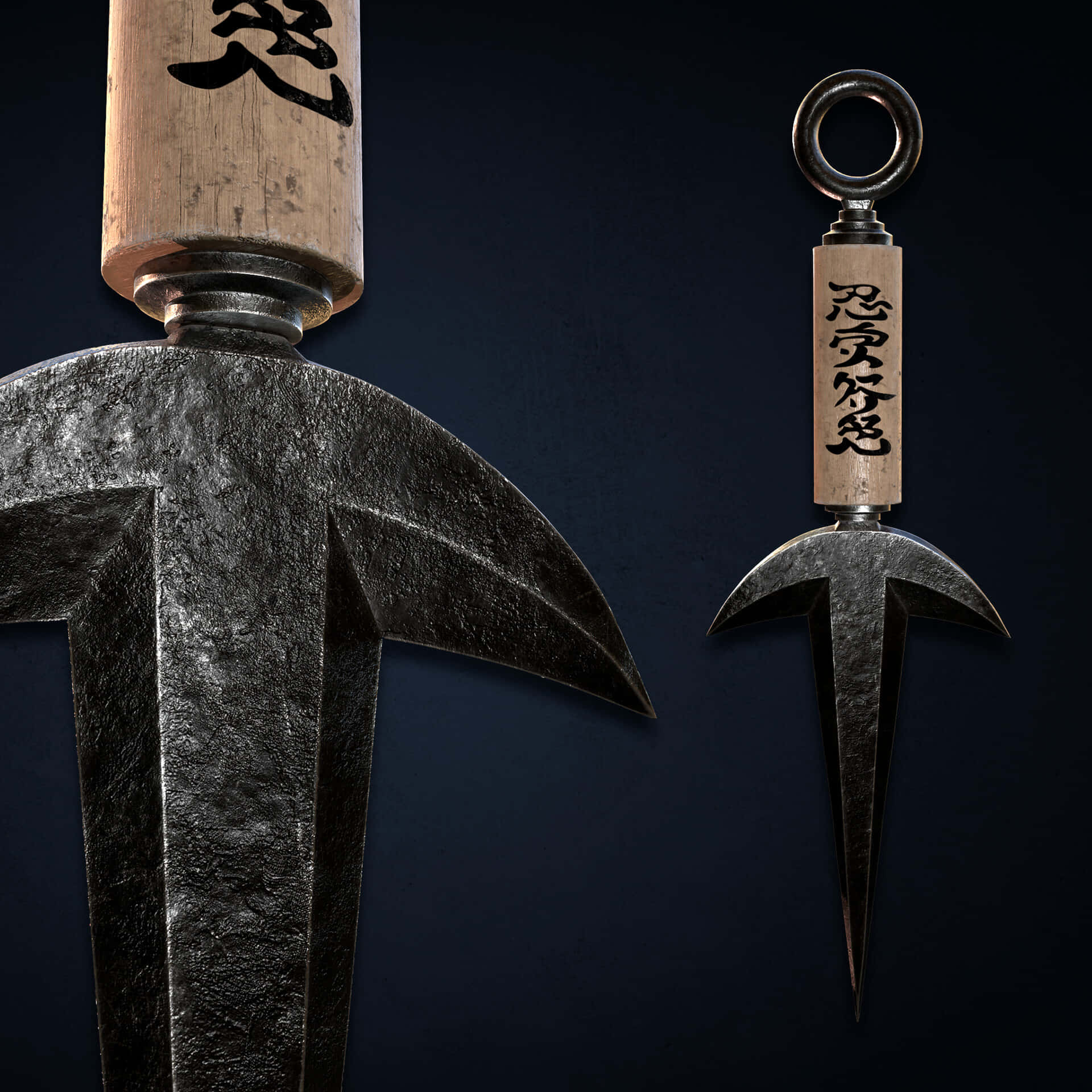 Minato Kunai, ornate ninja throwing stars, wooden handles, Full HD Desktop Wallpaper