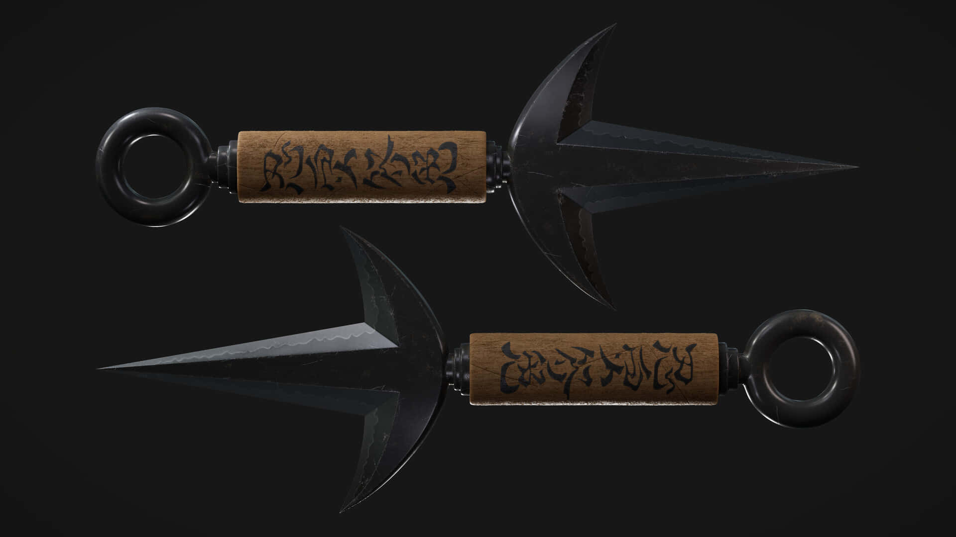 Minato Kunai, throwing stars, engraved wooden handles, Full HD Desktop Wallpaper