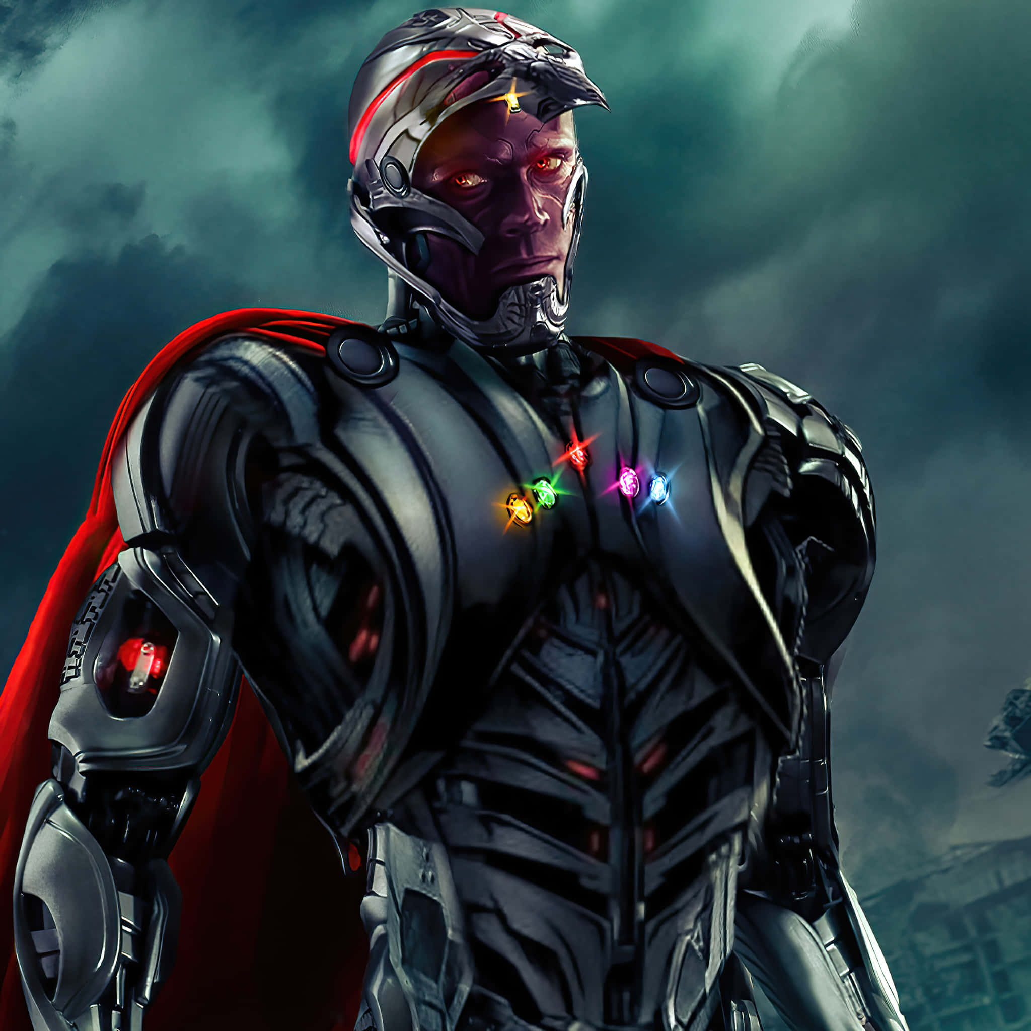 Mind Stone, gauntlet, six colorful glowing stones, Full HD Desktop Wallpaper