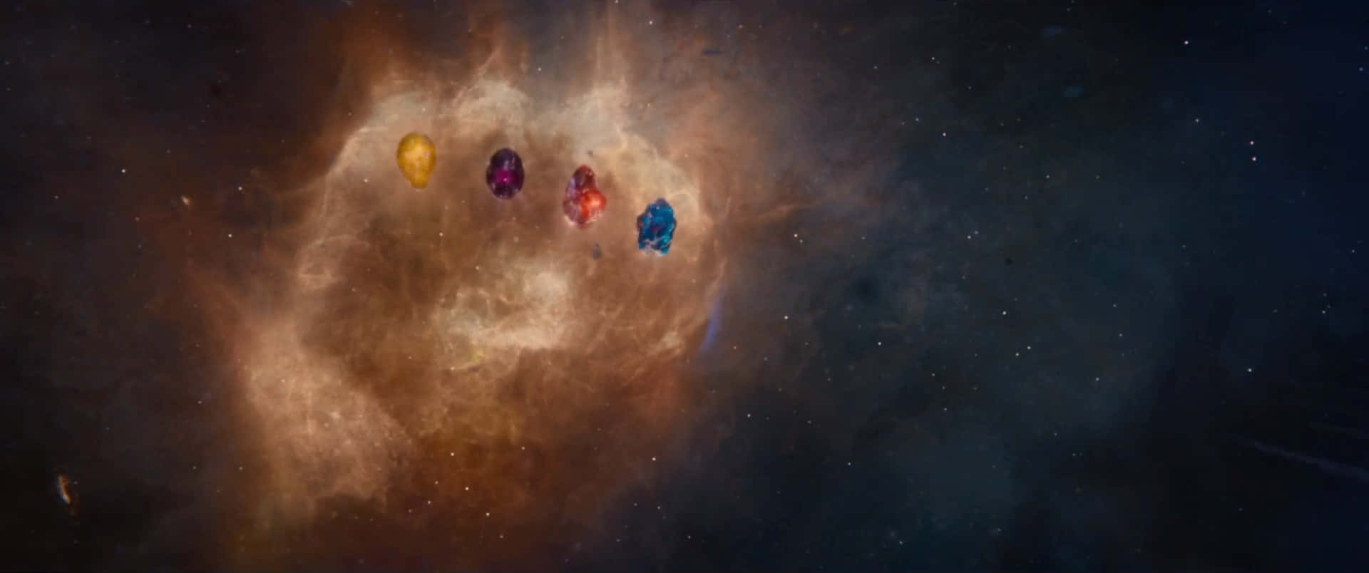 Mind Stone, cosmic gems, orange and blue nebula clouds, Full HD Desktop Wallpaper