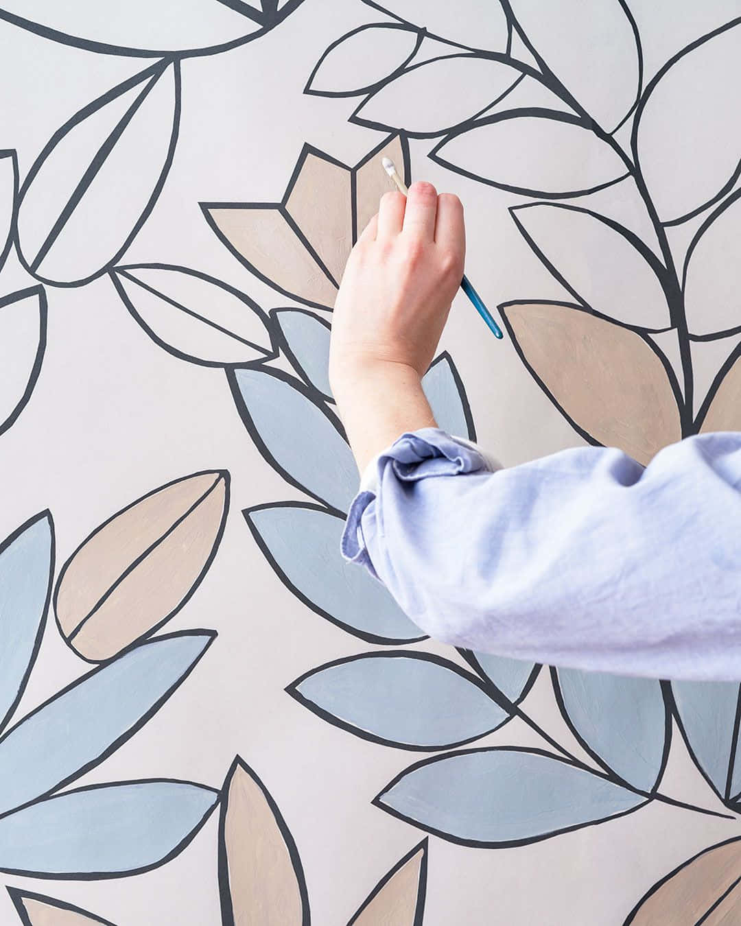 painting, stylized leaf patterns, soft beige, HD Phone Wallpaper