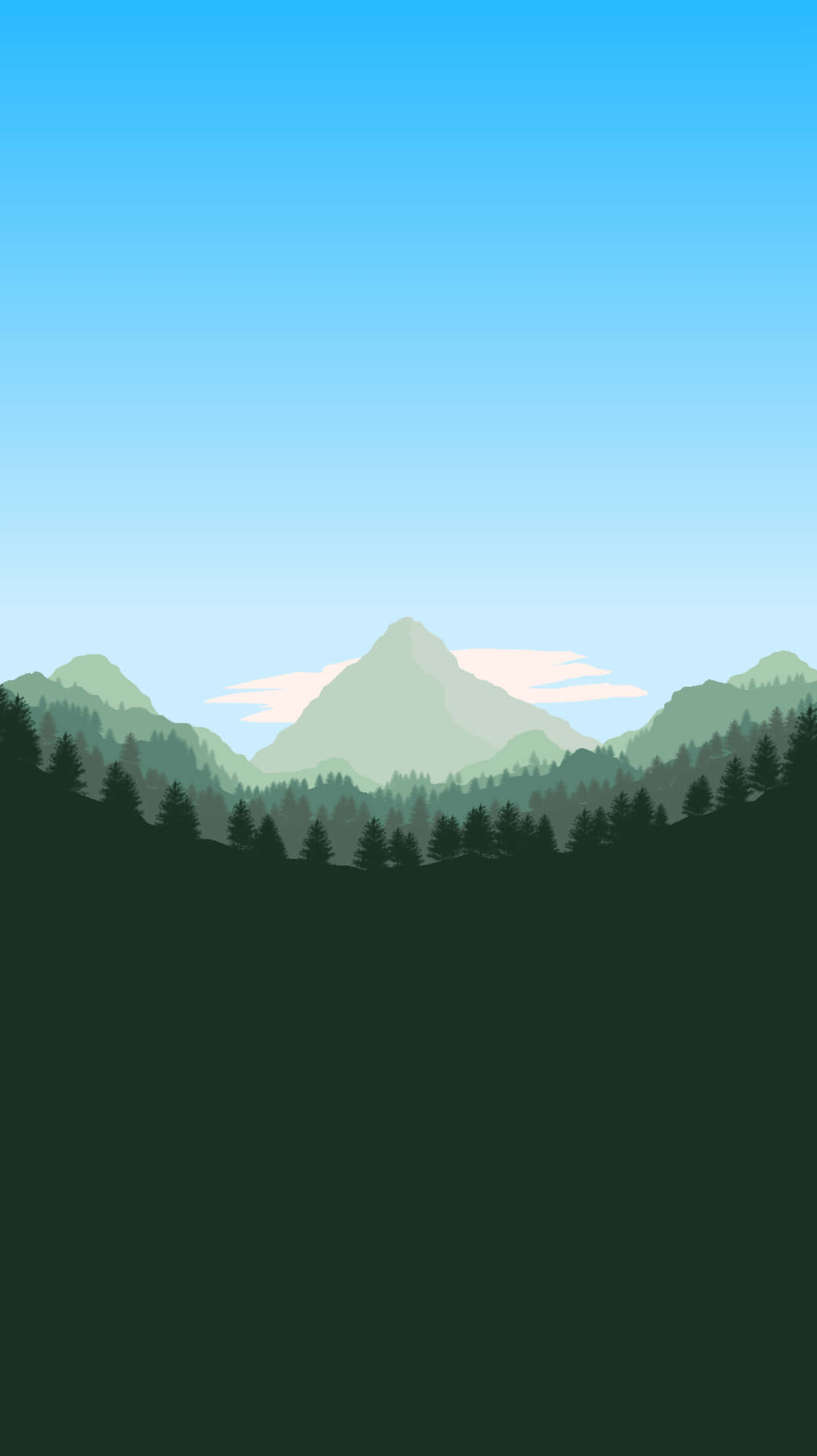 mountain range, evergreen trees, clear blue sky, Full HD Phone Wallpaper