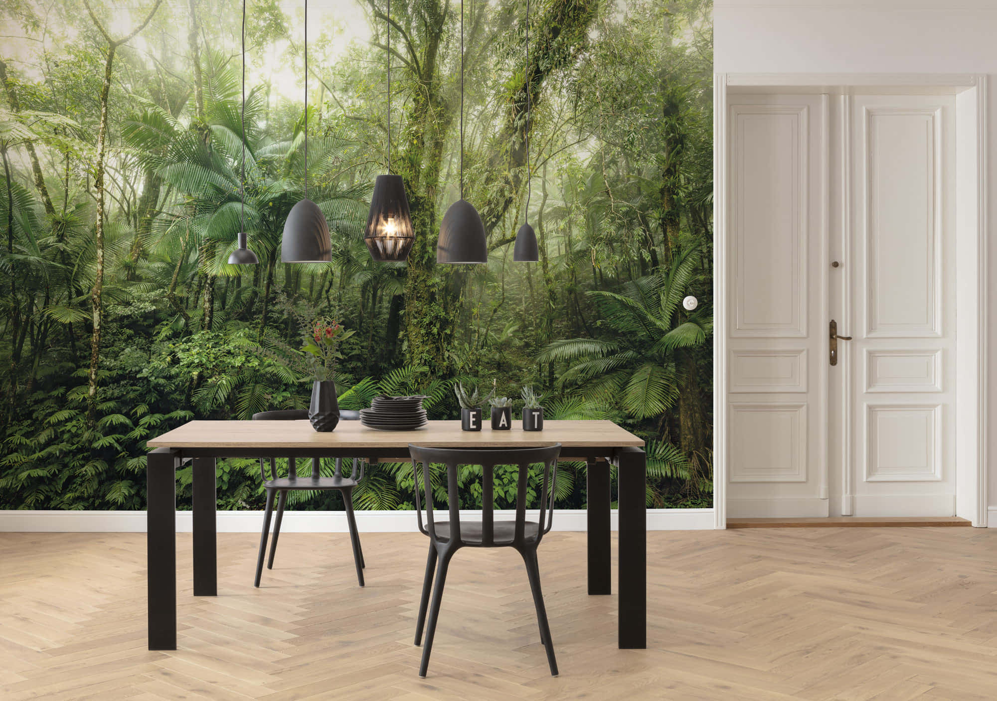 Mindfulness In The Table, wooden table, black chairs, Full HD Desktop Wallpaper