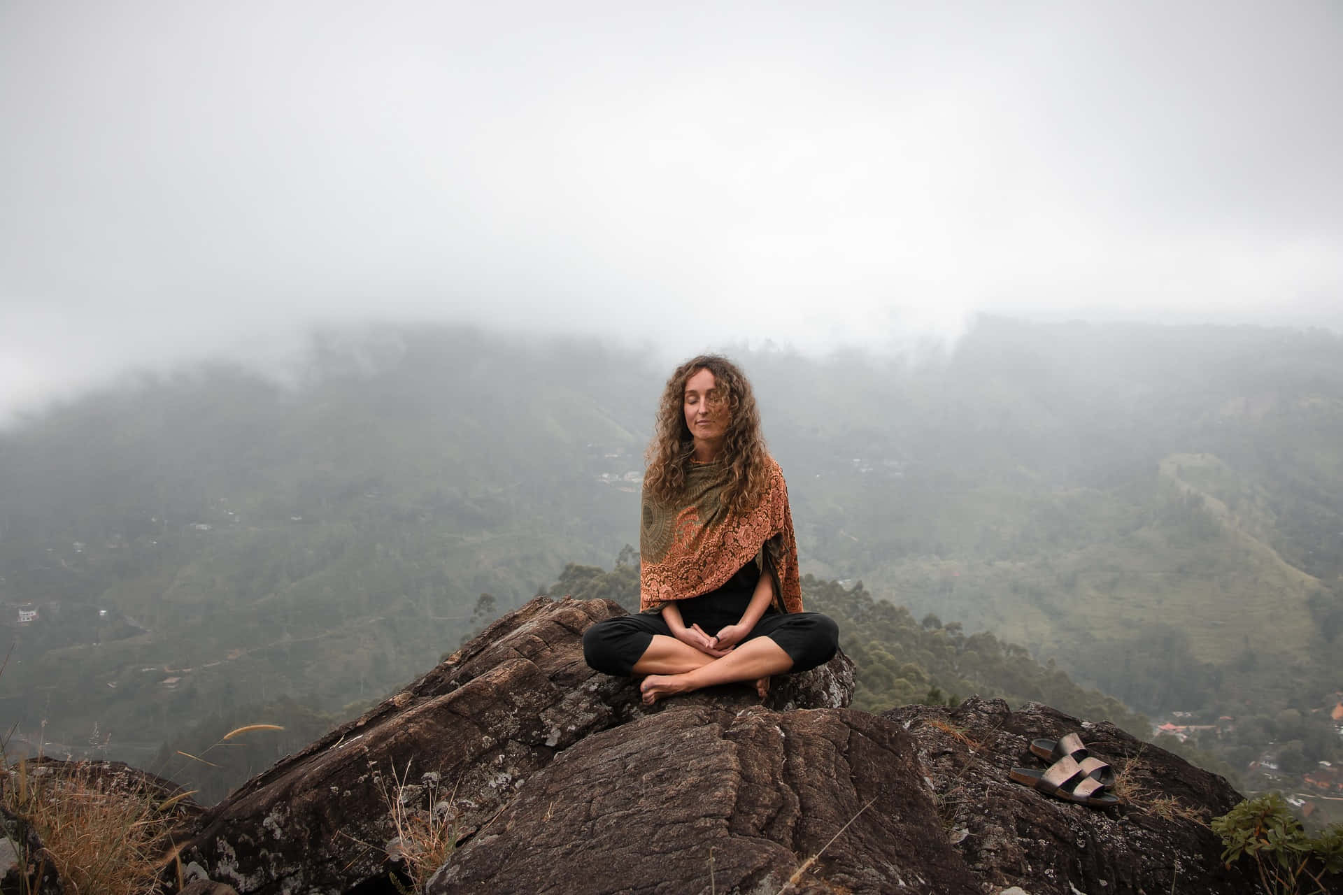 Meditating With Mindfulness, misty mountain peak, foggy valley, Full HD Desktop Wallpaper