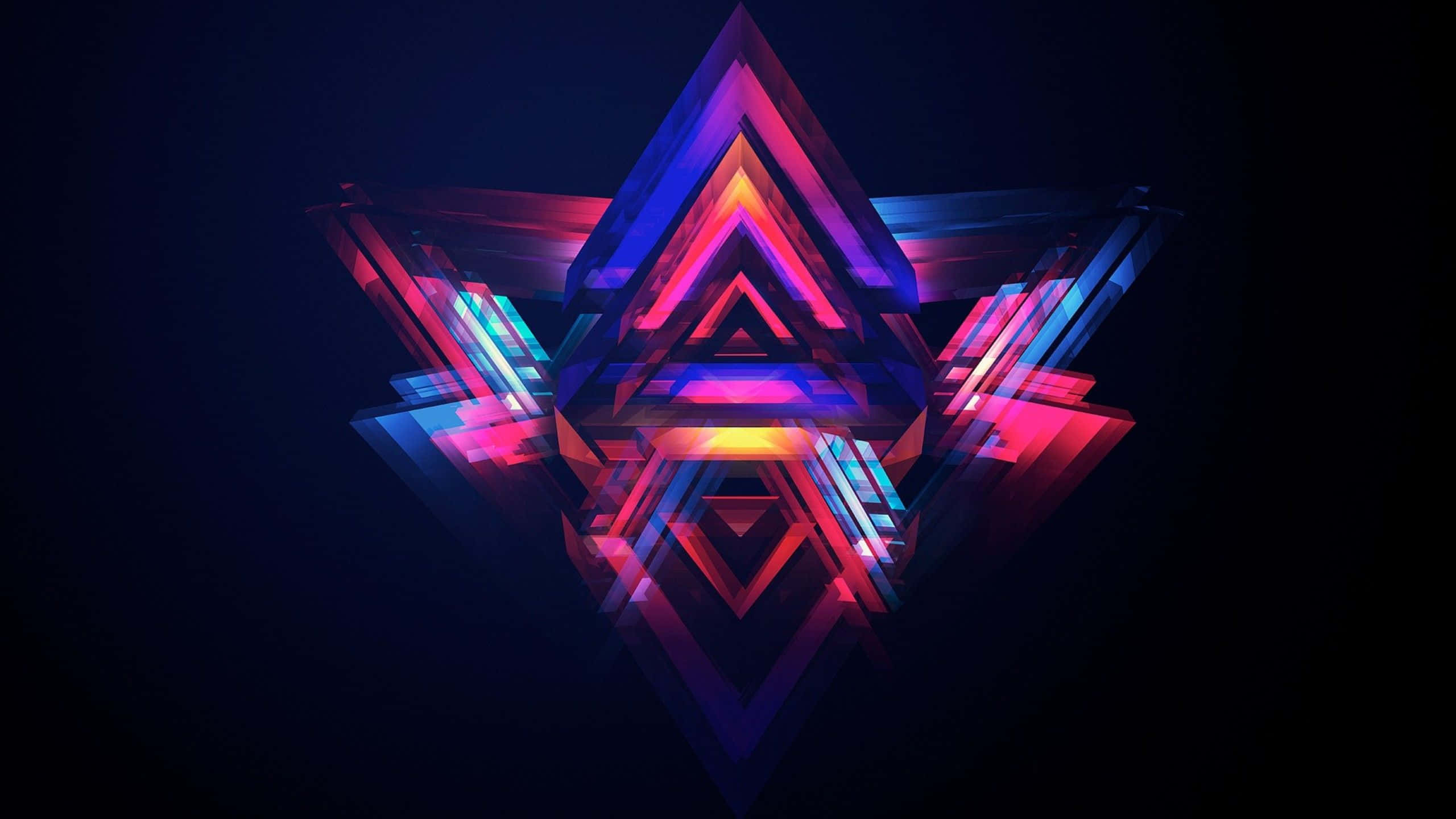 neon geometric starburst, layered triangles, vibrant pink blue and orange hues, 2K Desktop Wallpaper