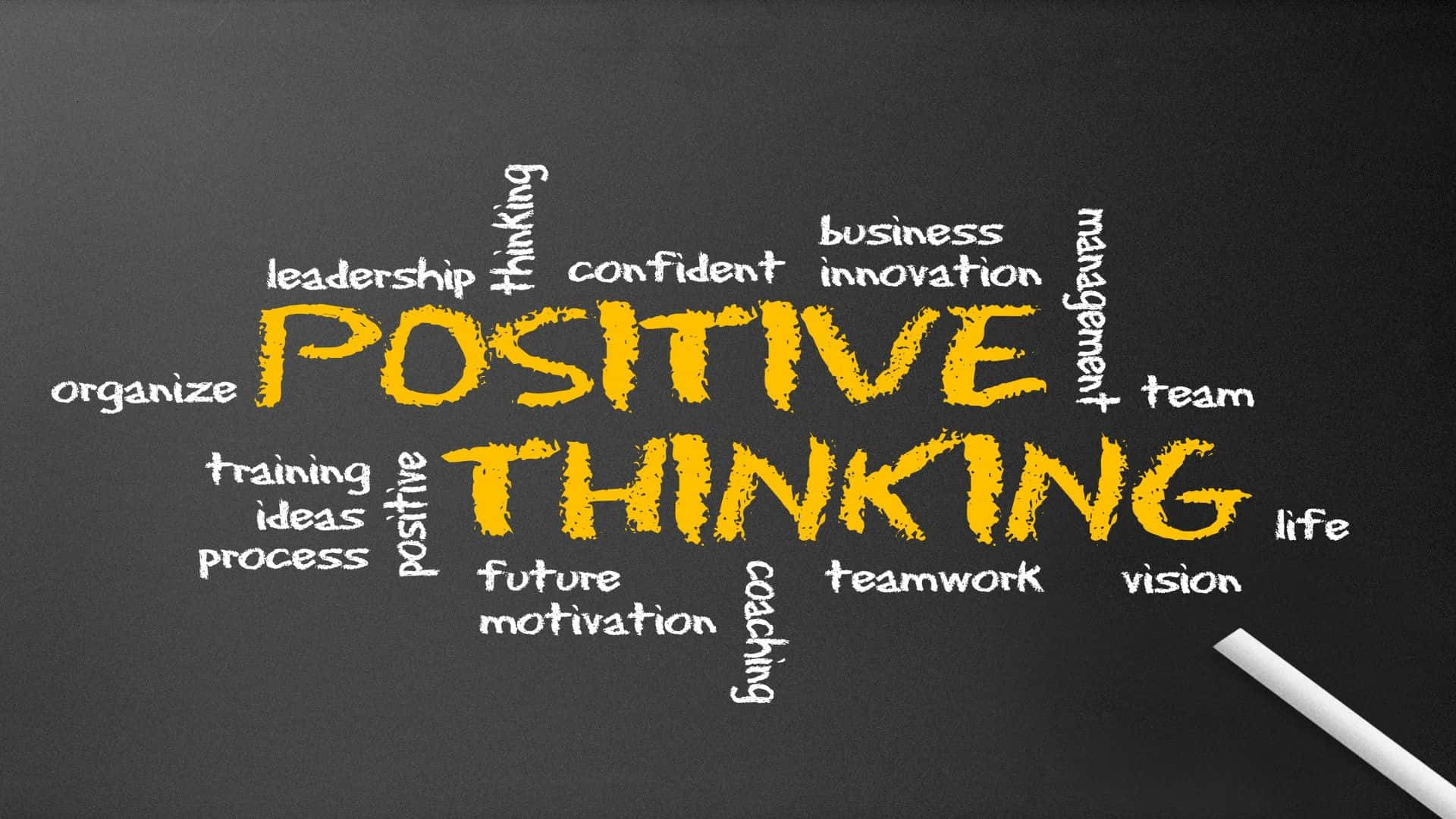 positive thinking, yellow chalk, dark chalkboard, Full HD Desktop Wallpaper