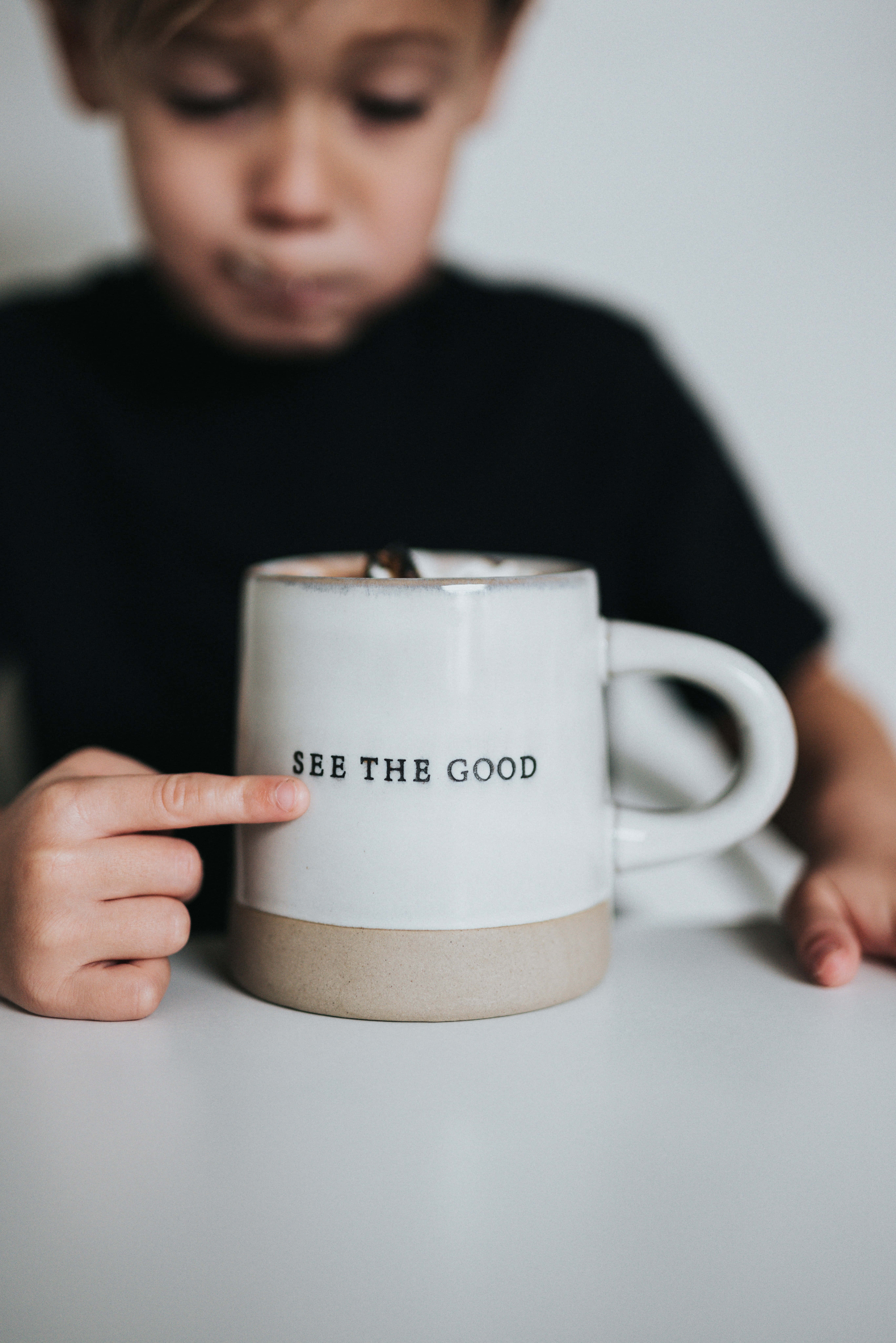 Mindset, SEE THE GOOD, white ceramic mug, 8K Phone Wallpaper