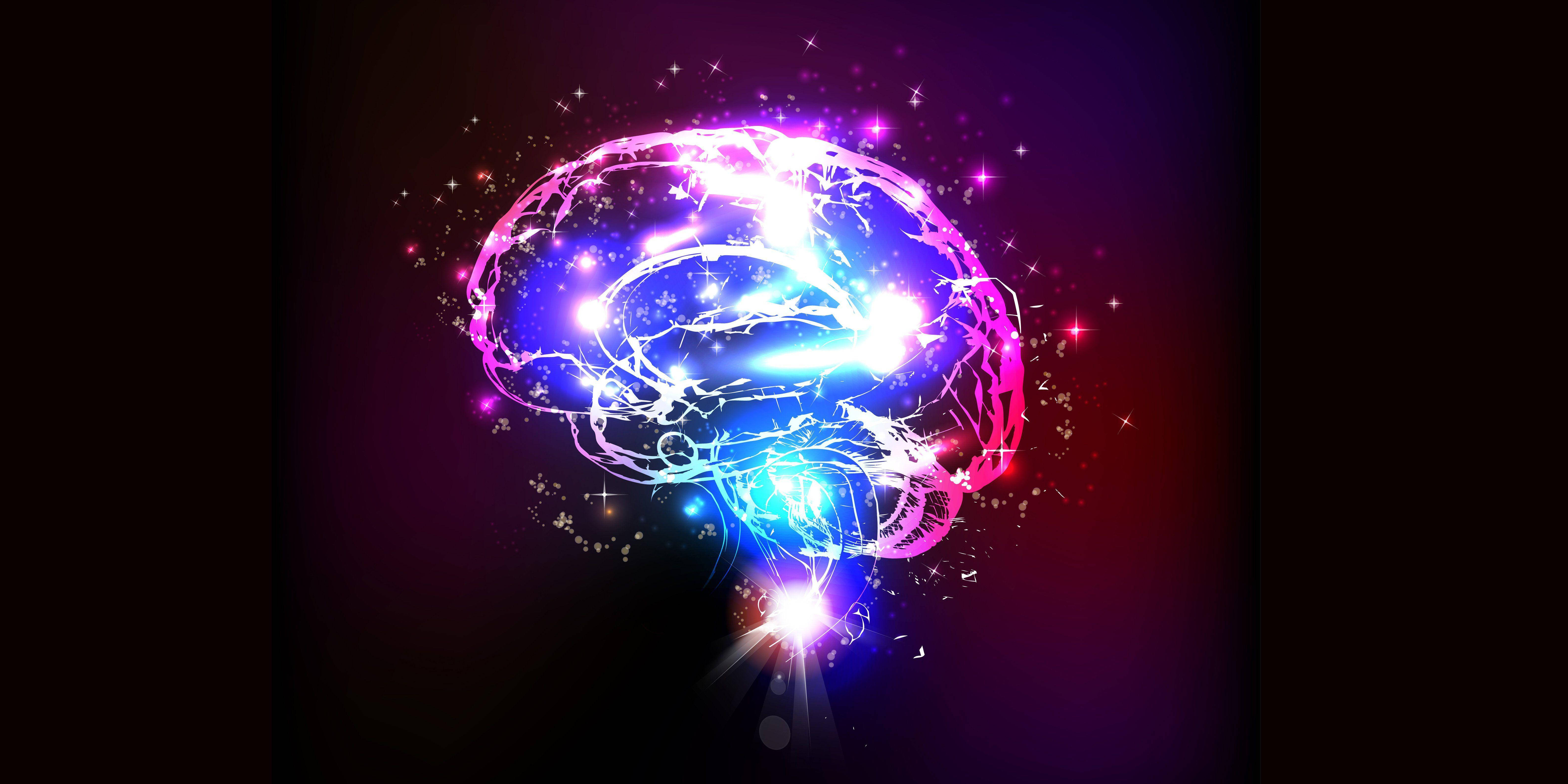 glowing brain, electric blue, pink energy, 5K Desktop Wallpaper