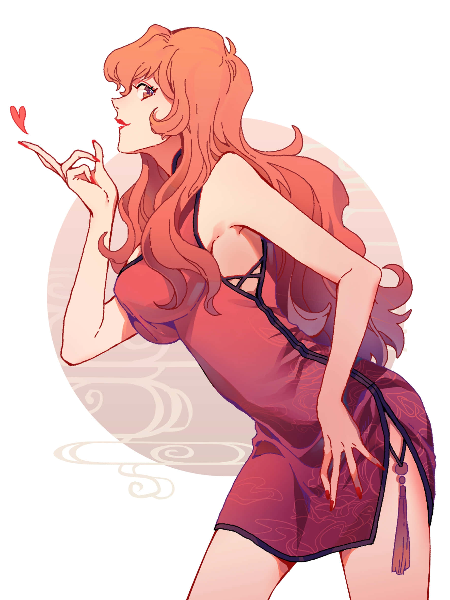 Mine Fujiko, red hair, red dress, Full HD Phone Wallpaper