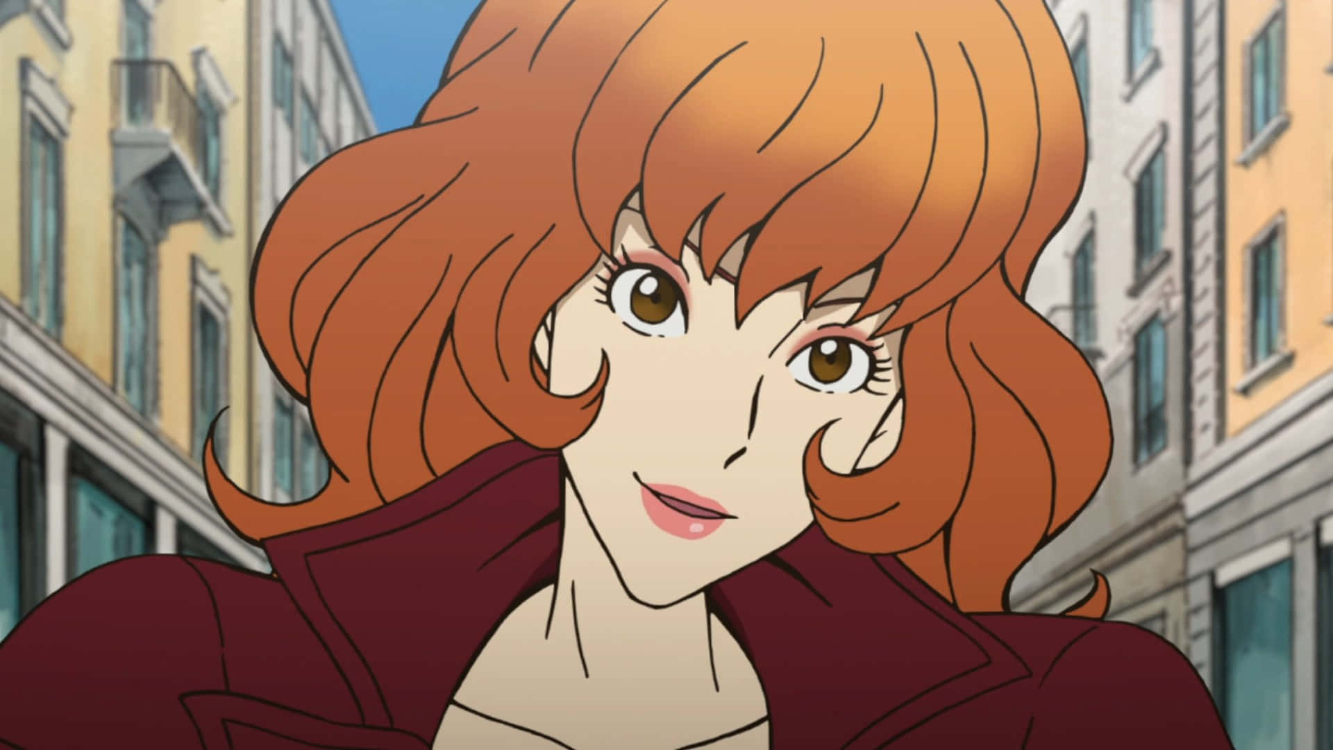 Mine Fujiko, orange hair, red coat, Full HD Desktop Wallpaper