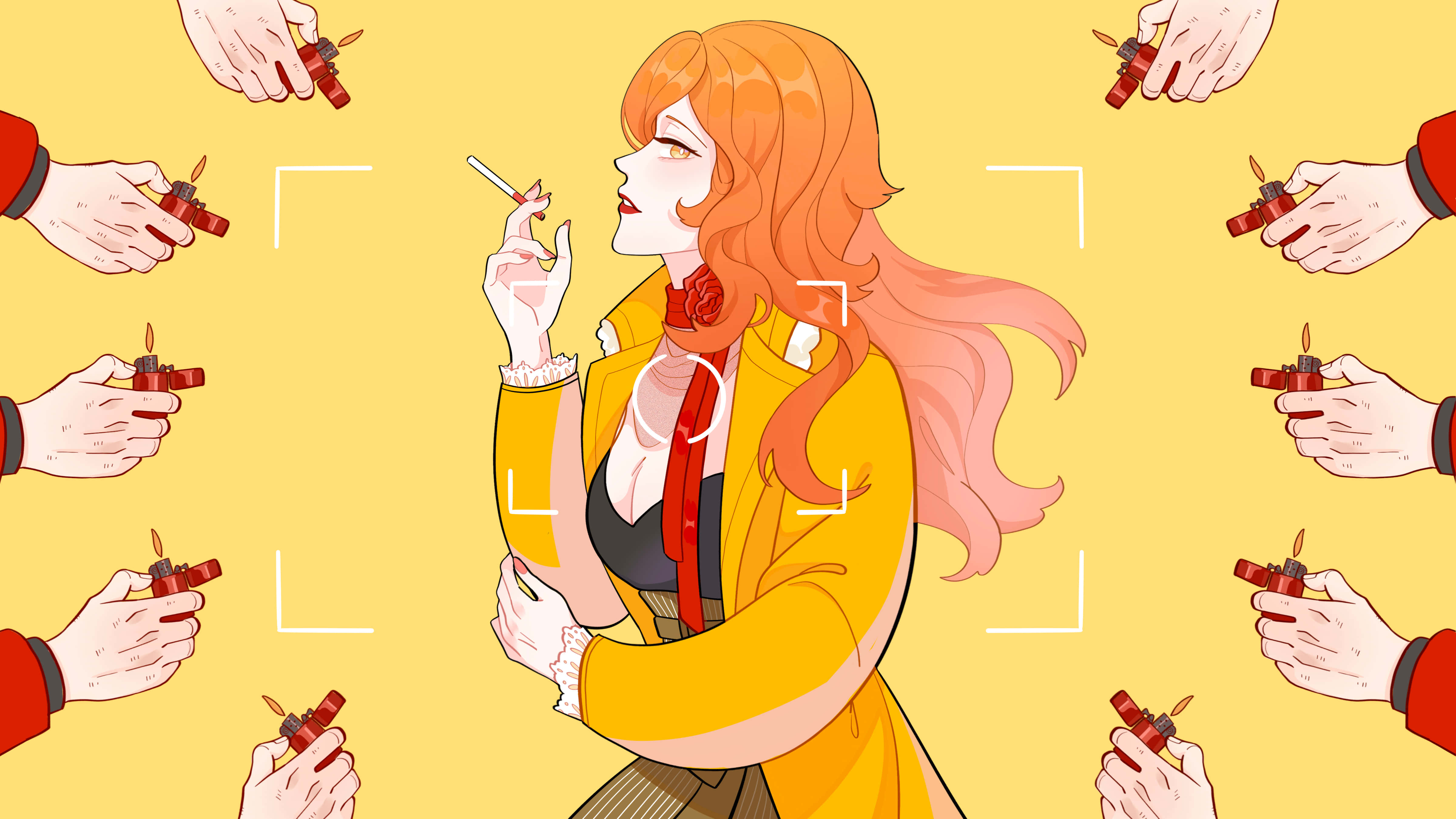 Fujiko Mine, orange hair, yellow coat, 4K Desktop Wallpaper