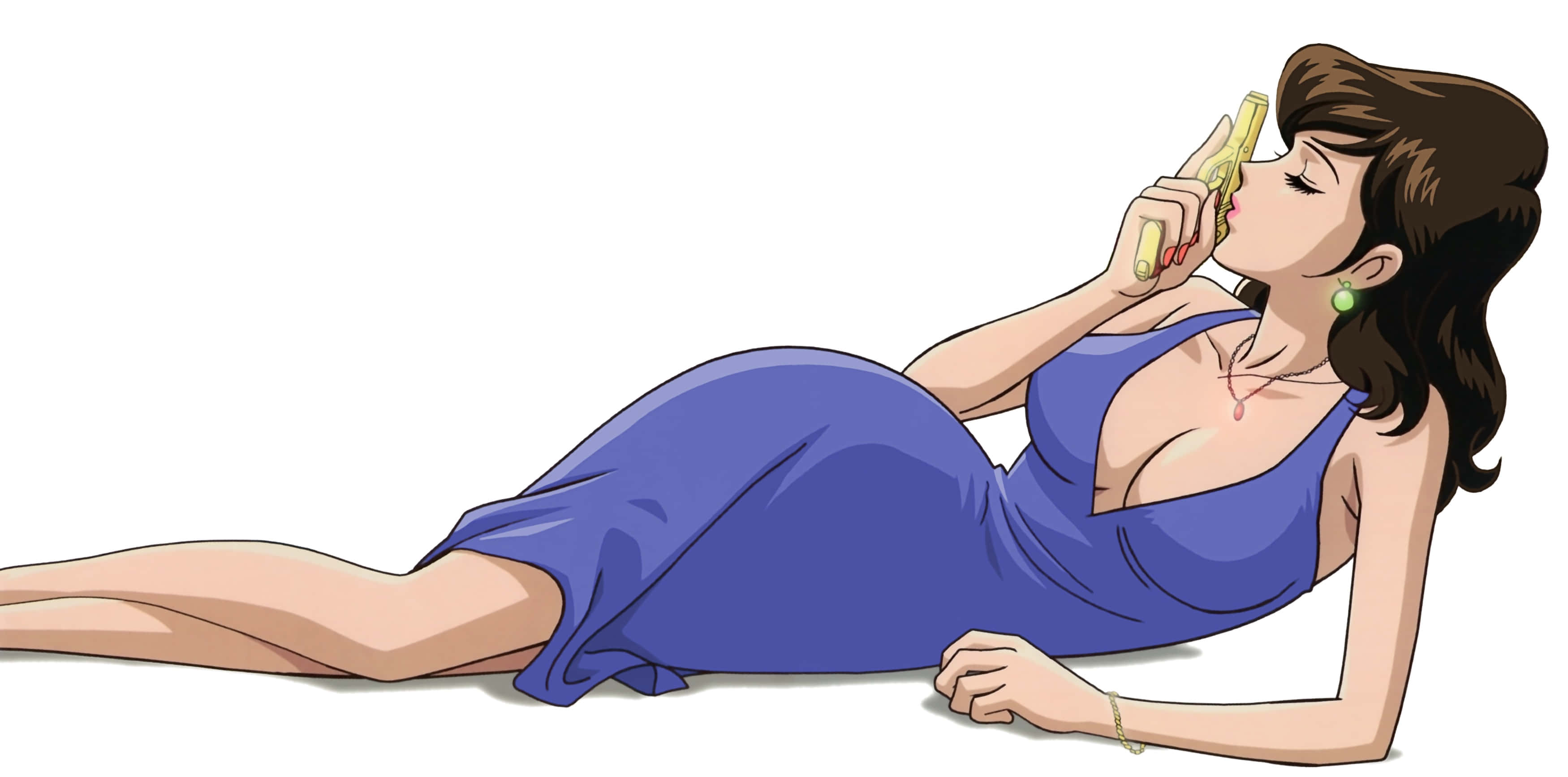 Fujiko Mine, blue dress, cigarette, 2K Desktop Wallpaper