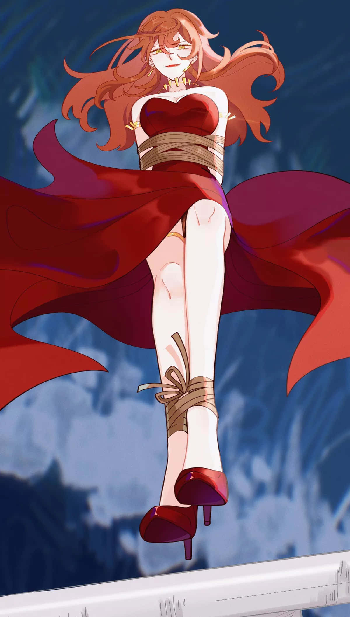 Fujiko Mine, red dress, red hair, Full HD Phone Wallpaper