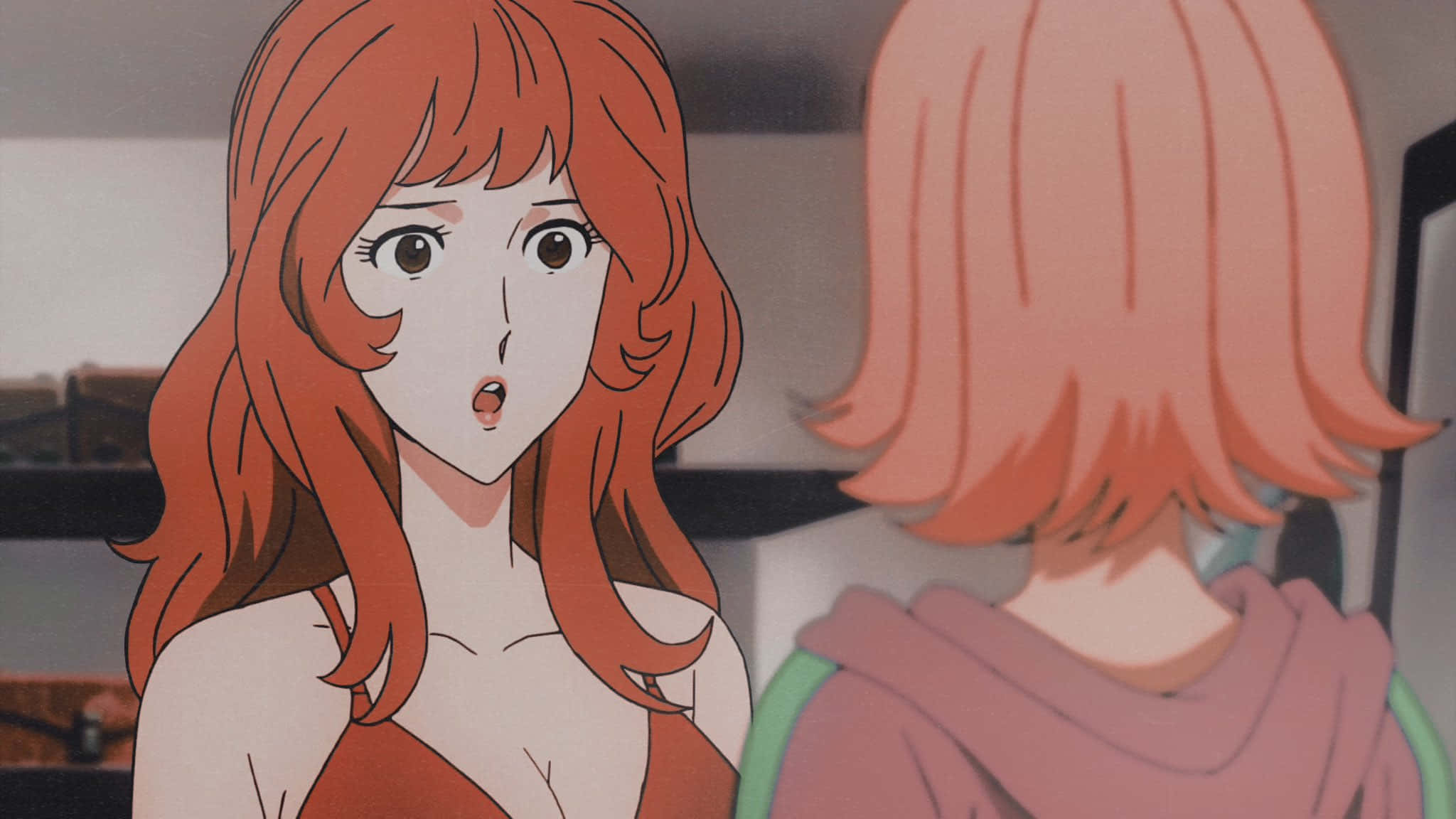 Fujiko Mine, anime expression, long red hair, Full HD Desktop Wallpaper
