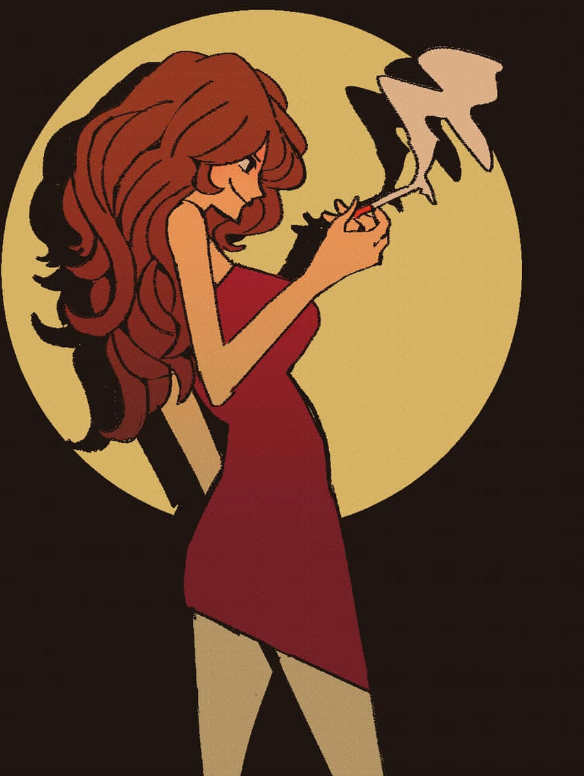 Fujiko Mine, red hair, red dress, SD Phone Wallpaper