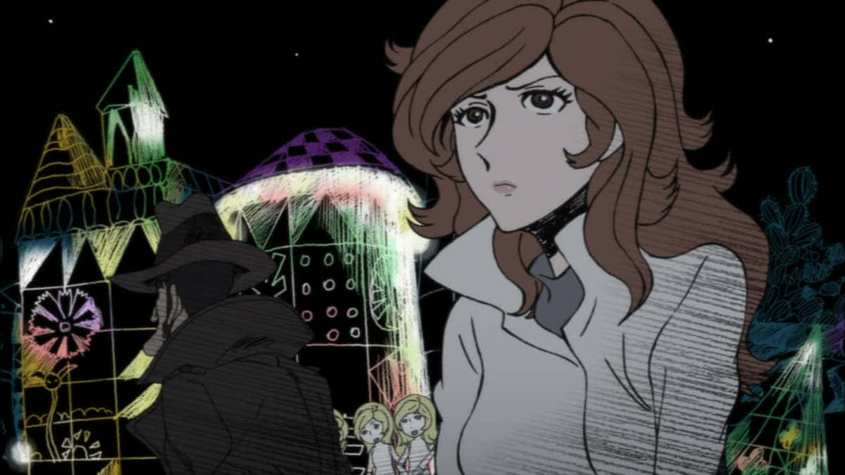 Fujiko Mine, neon carnival structures, starry night sky, SD Desktop Wallpaper
