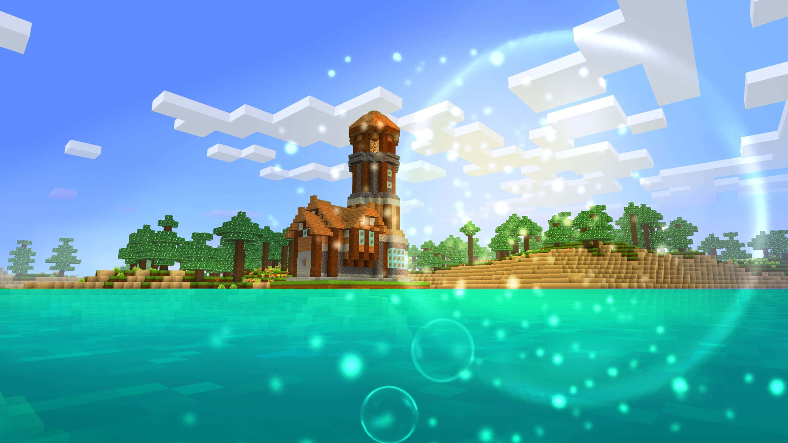 Minecraft, castle, grassy island, 2K Desktop Wallpaper