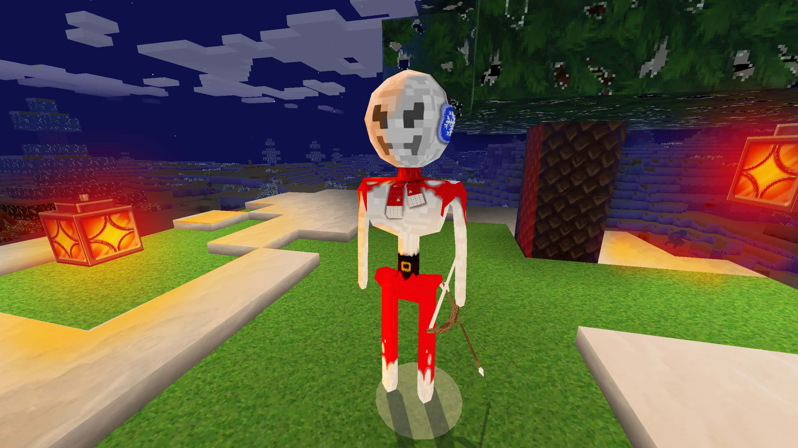 Minecraft Adventure, skeleton, red pants, 2K Desktop Wallpaper