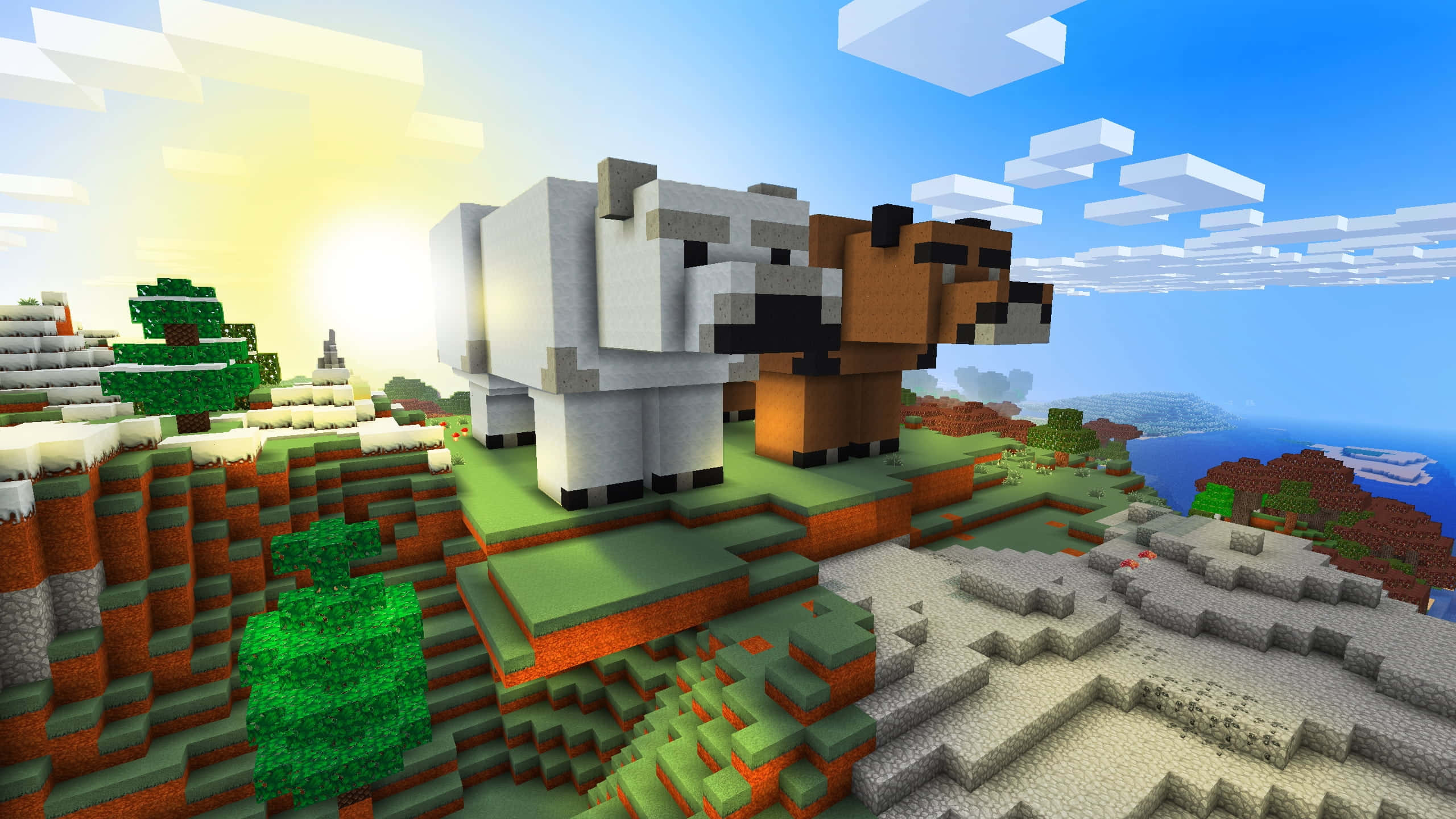 Minecraft, pixelated cows, blocky hillside, 2K Desktop Wallpaper