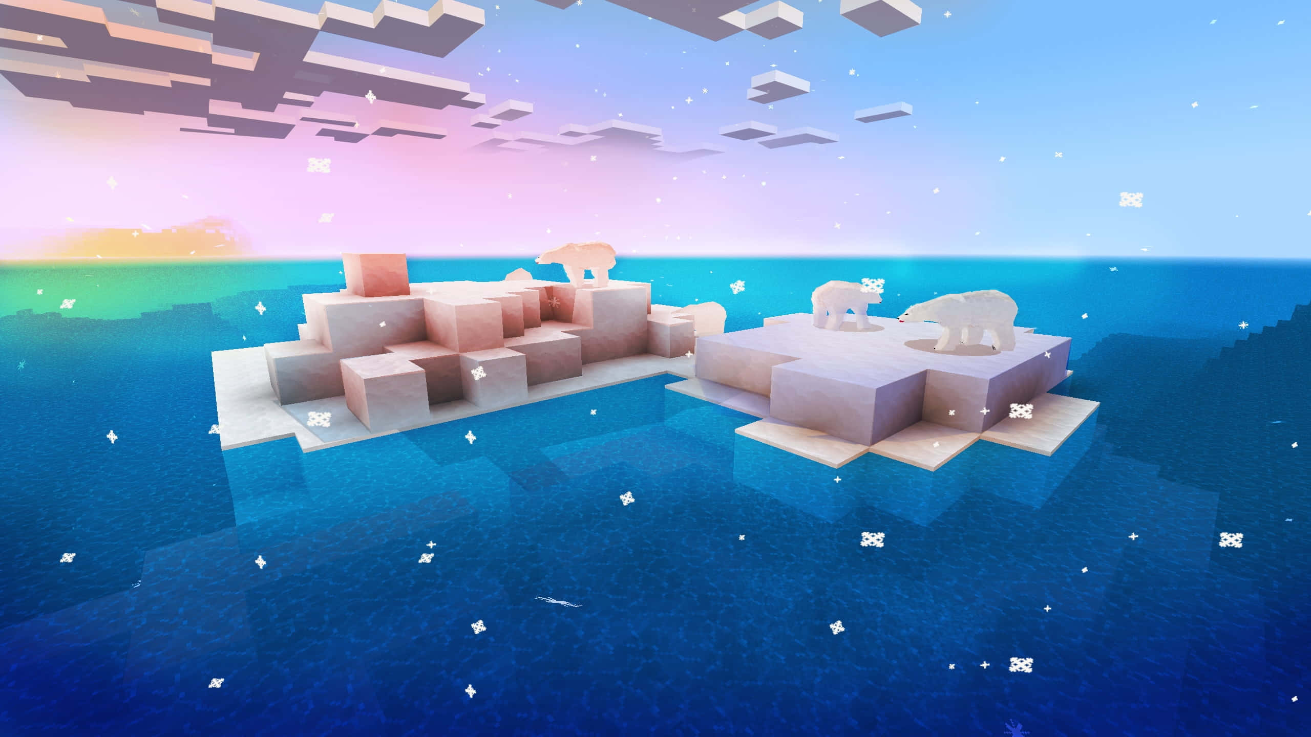 Minecraft Adventure, polar bears, blocky ice floes, 2K Desktop Wallpaper