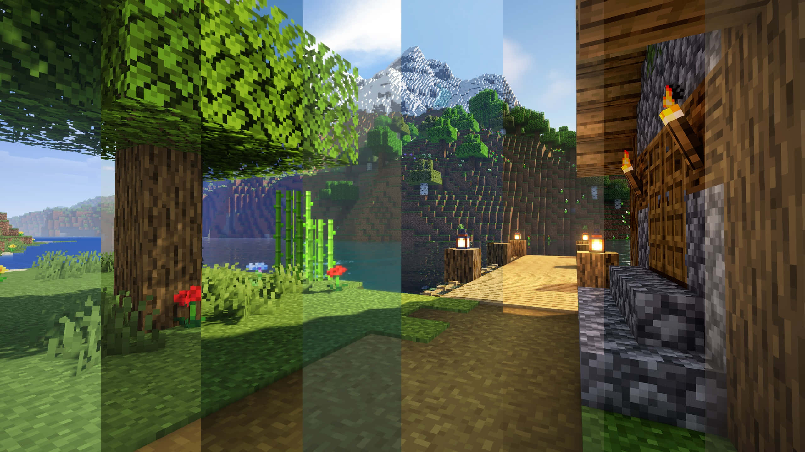 Minecraft, pixelated trees, flowers, 2K Desktop Wallpaper