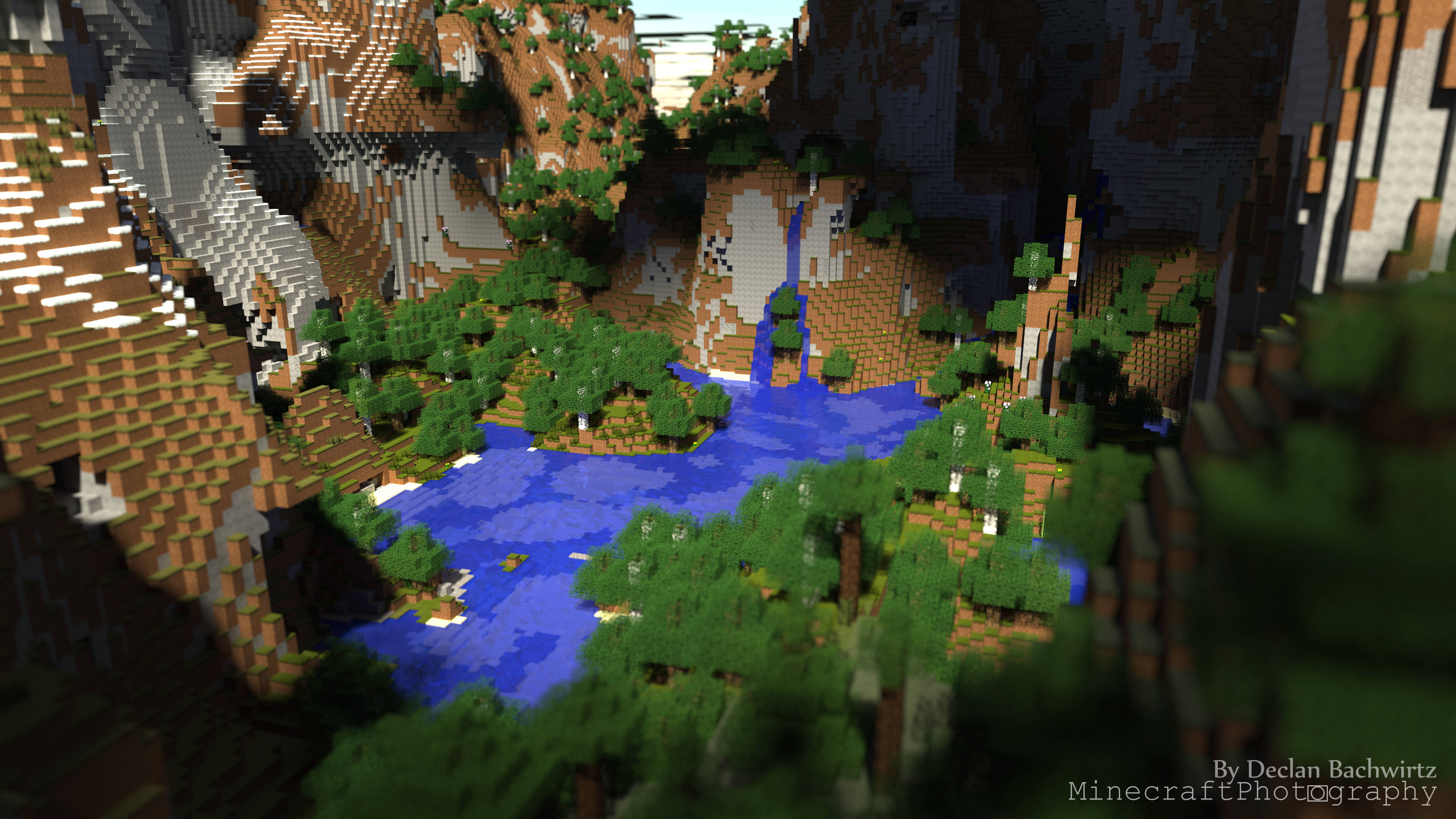 Minecraft Aesthetic, nature river forest, blue river, 4K Desktop Wallpaper