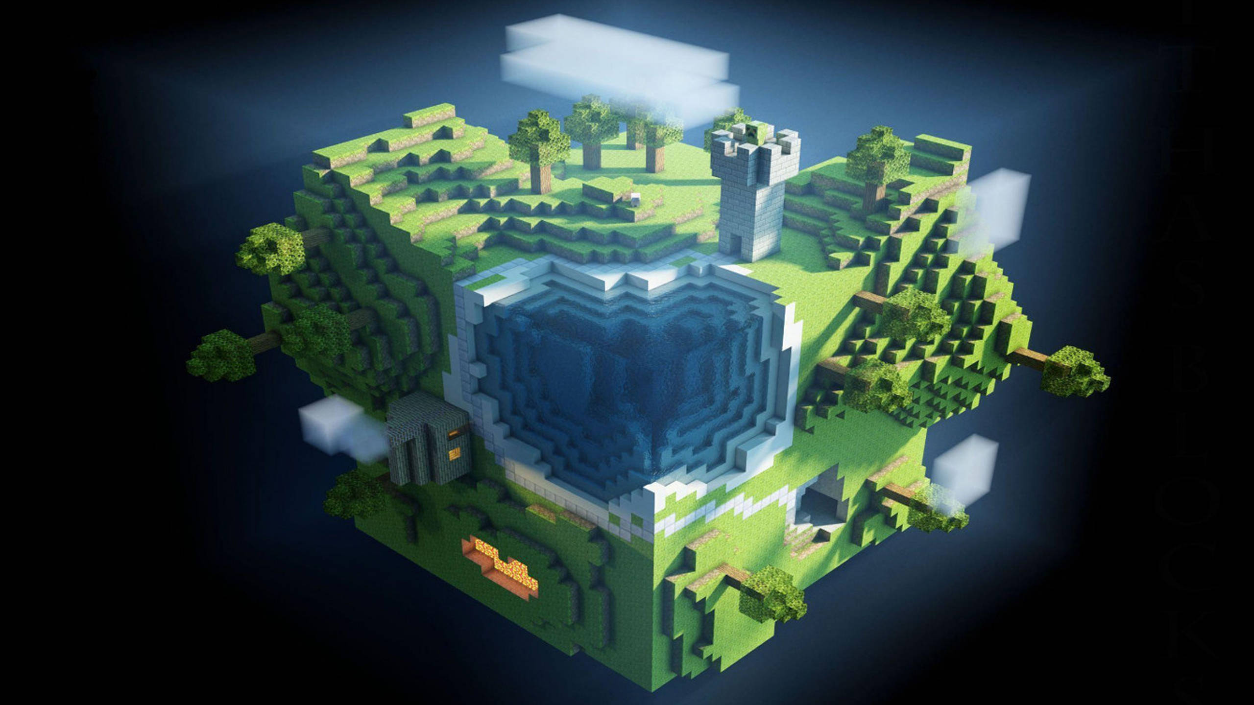 Minecraft, floating Minecraft island, central ocean biome, 2K Desktop Wallpaper
