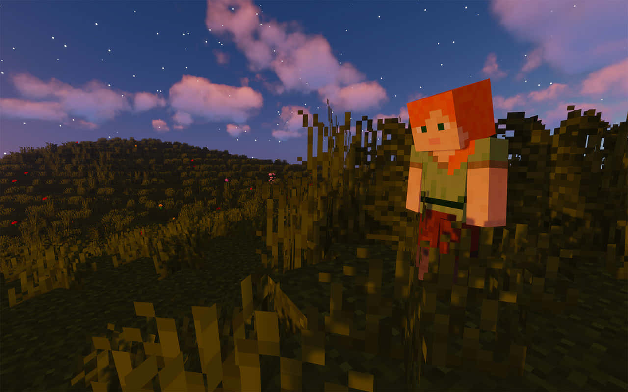 Minecraft Alex, pixelated Minecraft character, tall grass, HD Desktop Wallpaper