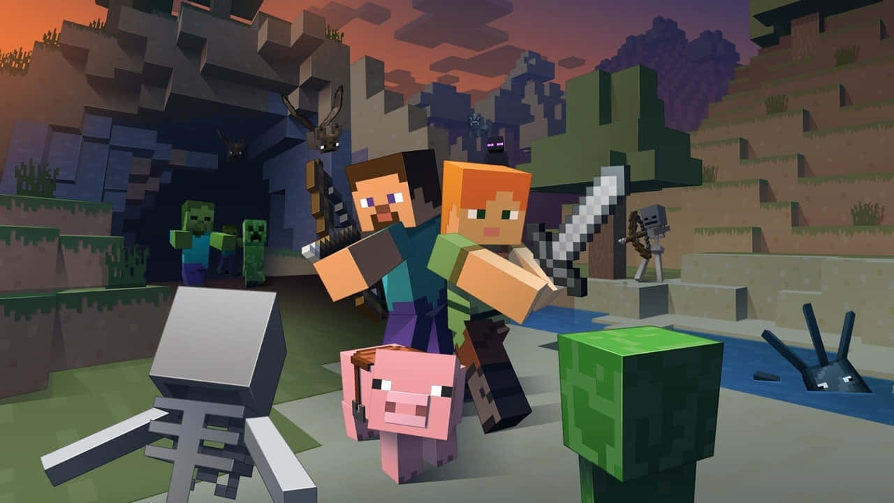 Minecraft Alex, pixelated world, zombies, HD Desktop Wallpaper