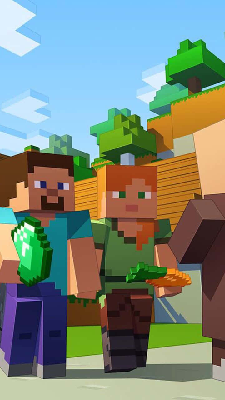 Minecraft Alex, blocky Minecraft characters, sunny pixelated forest, HD Phone Wallpaper
