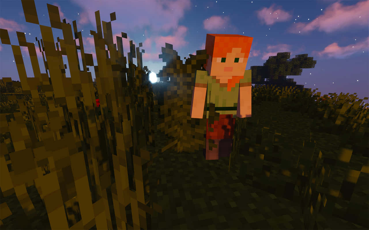 Minecraft Alex, red hair, tall grass, HD Desktop Wallpaper