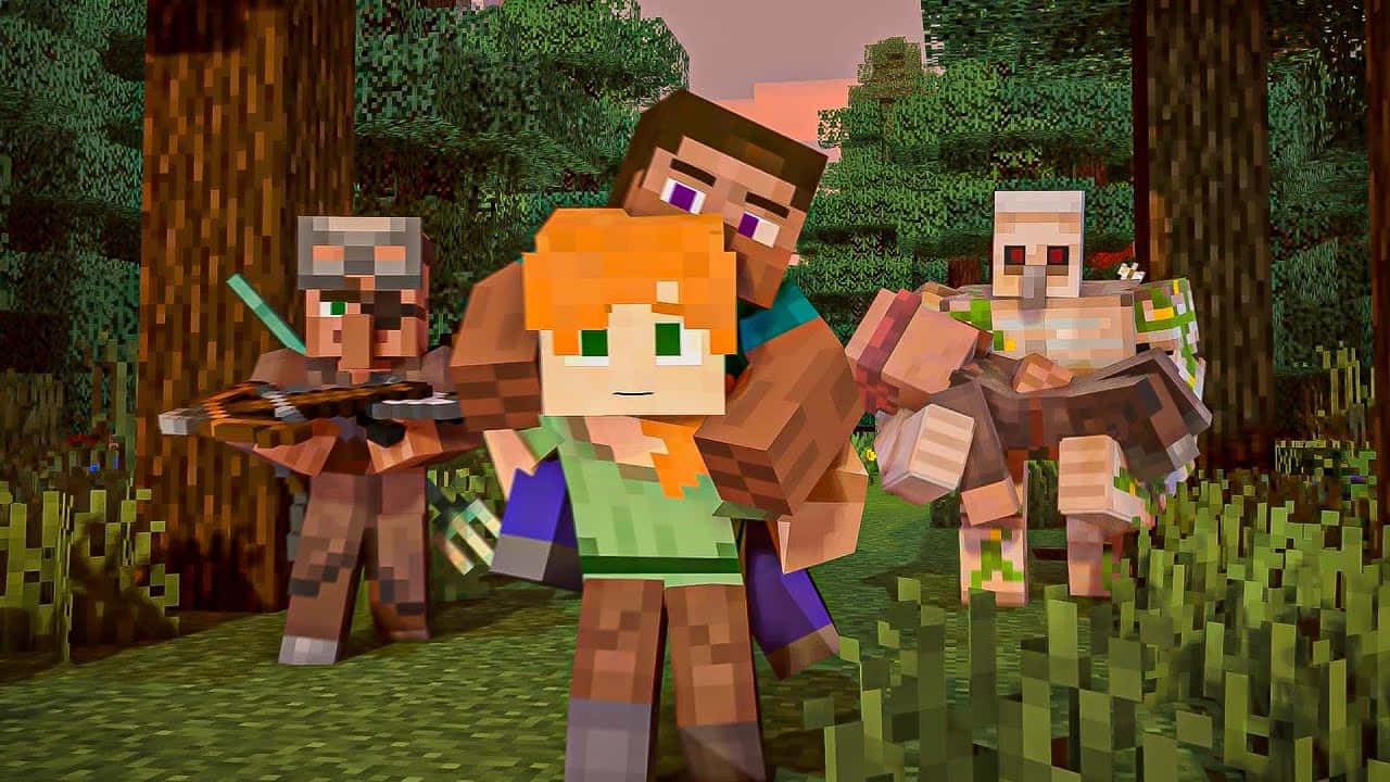 Minecraft Alex, pixelated Minecraft characters, forest, HD Desktop Wallpaper