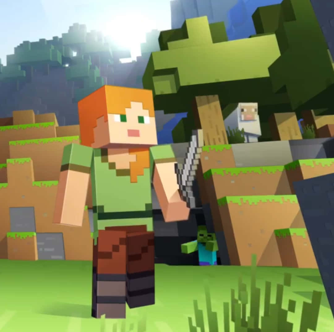 Minecraft Alex, orange hair, blocky forest, SD Desktop Wallpaper