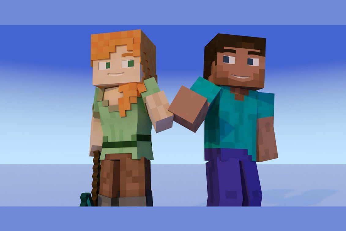Minecraft Alex, blocky Minecraft characters, gradient blue sky, SD Desktop Wallpaper