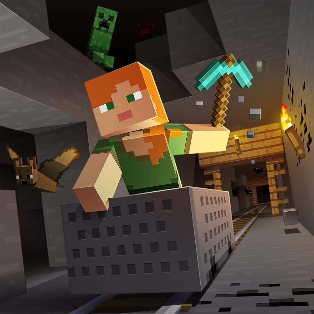 Minecraft Alex, orange hair, diamond pickaxe, SD Desktop Wallpaper