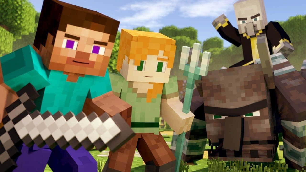 Minecraft Alex, grassy outdoor scene, bright blue sky, HD Desktop Wallpaper