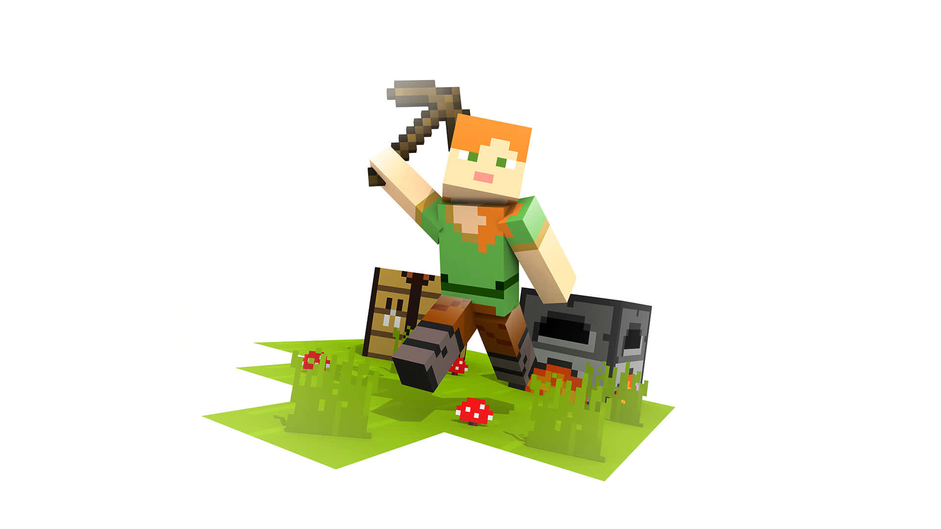 Minecraft Alex, orange hair, pickaxe, Full HD Desktop Wallpaper