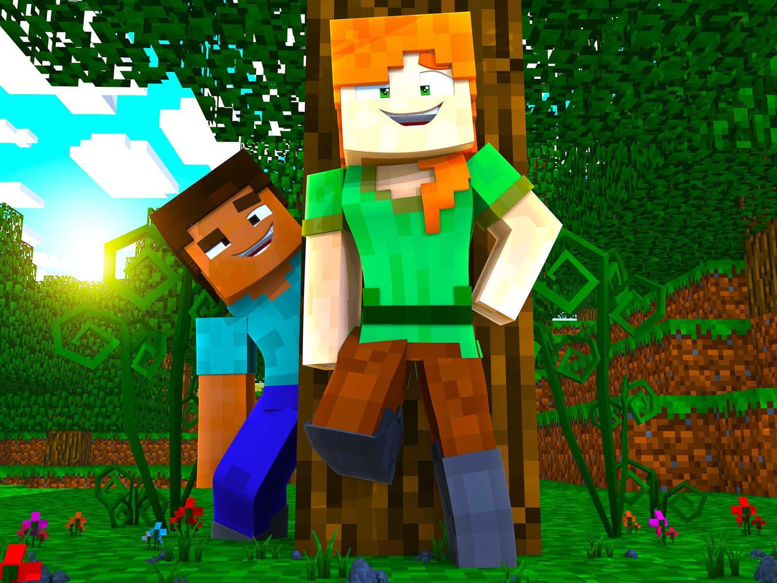 Minecraft Alex, vibrant pixelated forest, sunlit trees, HD Desktop Wallpaper