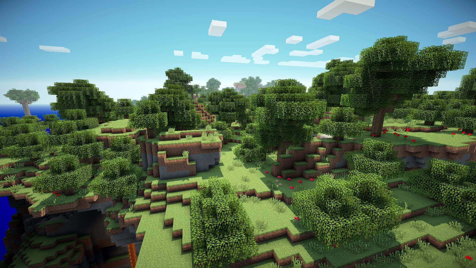 Minecraft, Survival Mode, blocky green trees, Full HD Desktop Wallpaper