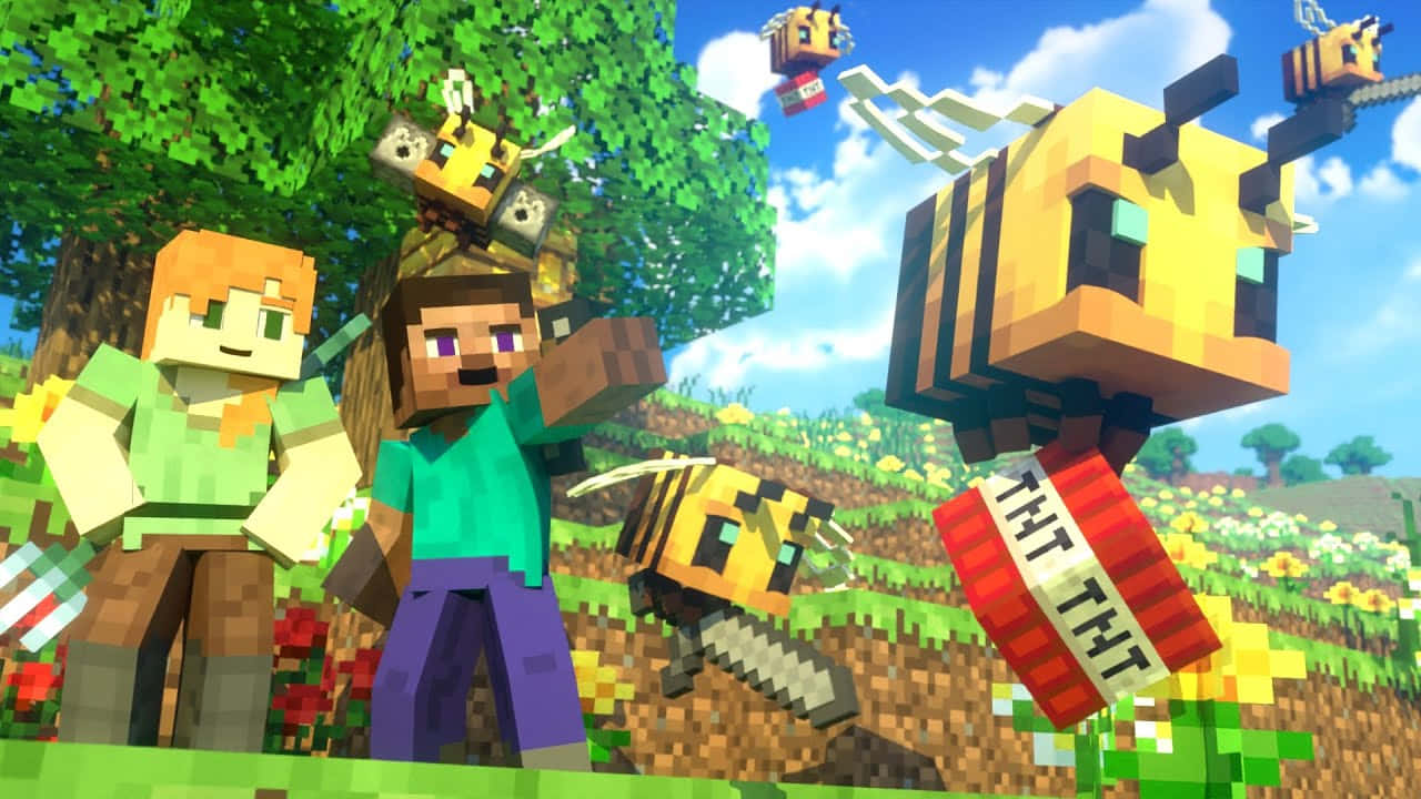 Minecraft Alex, Minecraft characters, vibrant pixelated field, HD Desktop Wallpaper