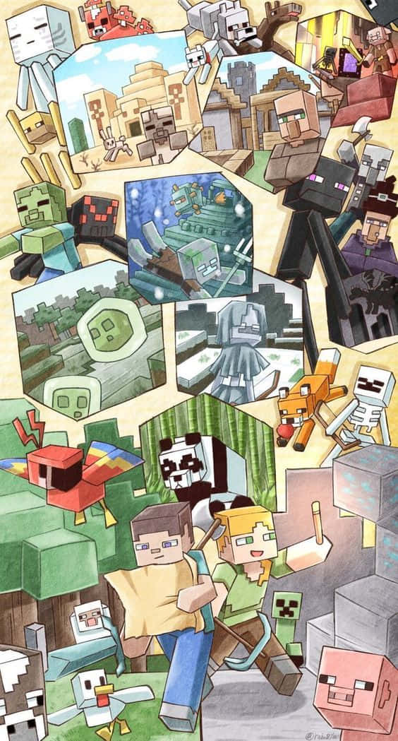 Minecraft Android, blocky pixelated art style, zombies, SD Phone Wallpaper