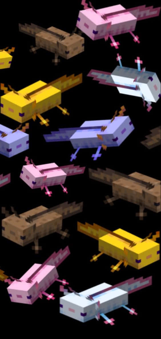 Minecraft Android, pixelated axolotls, vibrant colors, SD Phone Wallpaper