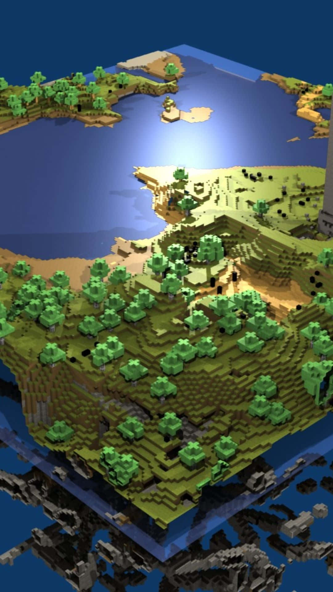 Minecraft Android, pixelated island, green trees, Full HD Phone Wallpaper