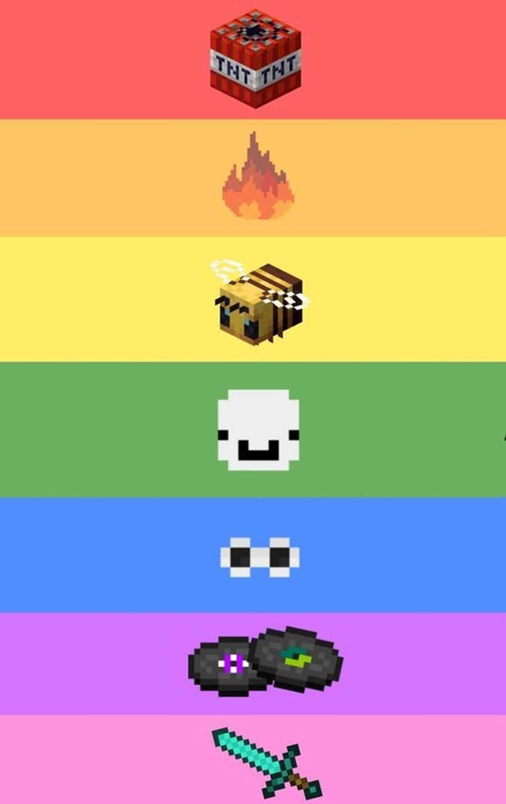 Minecraft Android, rainbow gradient background, pixel art icons, HD Phone Wallpaper